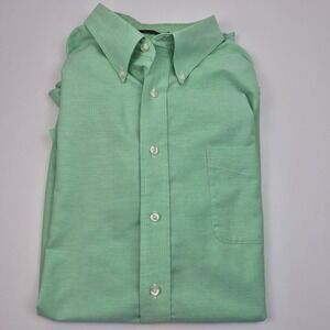 Lands' End Mens Original Oxford Short Sleeve Button Down Shirt Green 17 1/2